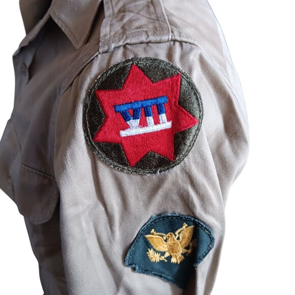 Vintage Mens Army Shirt Small 1950's Shade 1 Twill Khaki 1955 Uniform Patched - Picture 3 of 6